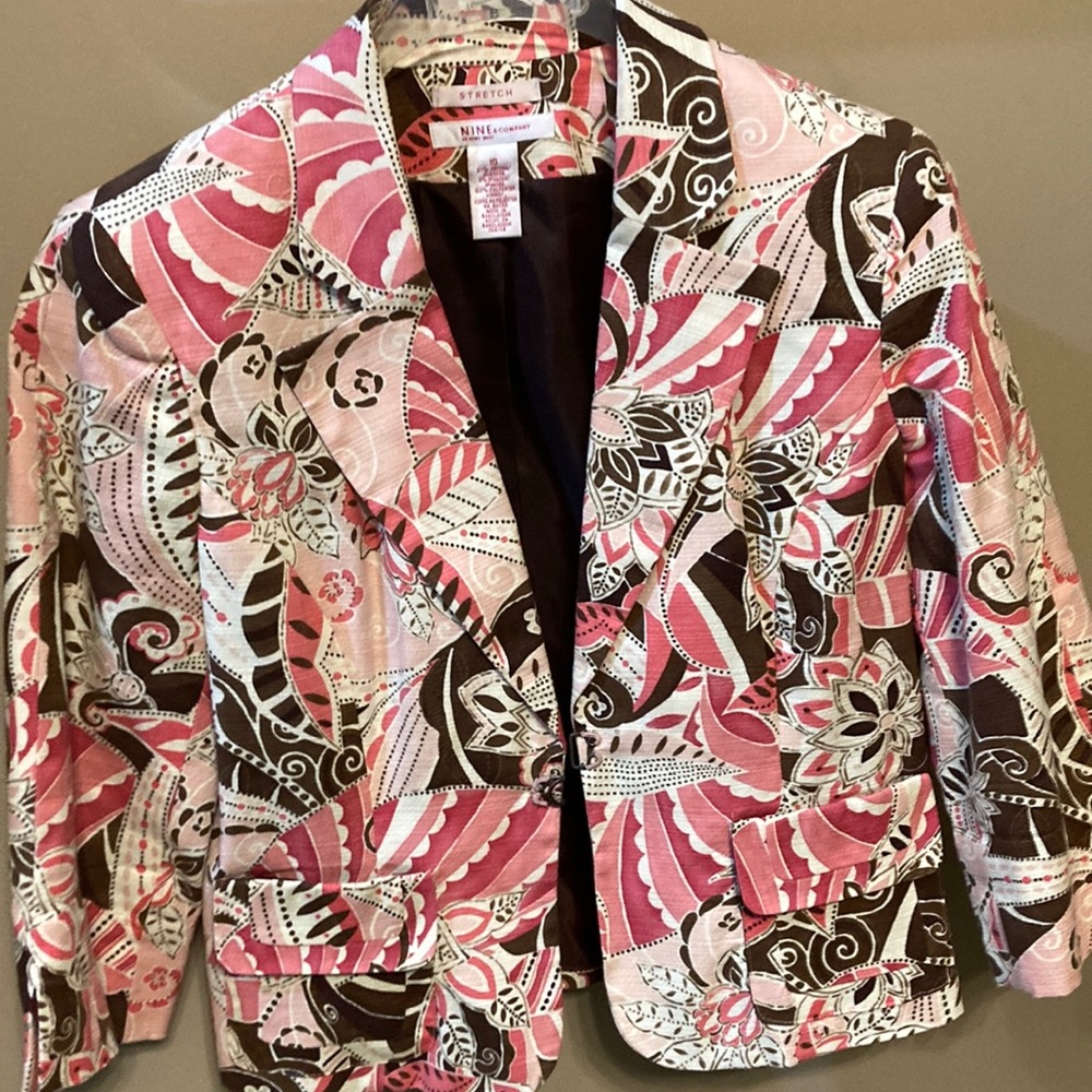 Nine West Pink Brown White Printed Blazer